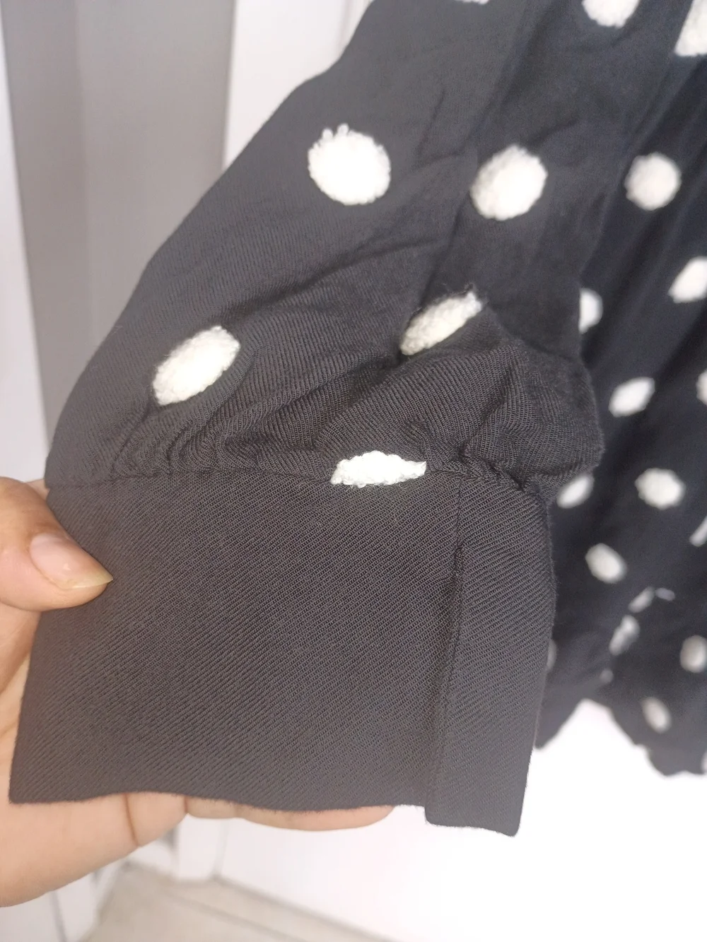 V-Neck Long Sleeve Polka Dot Dress - Black/White - Picture 8 of 12